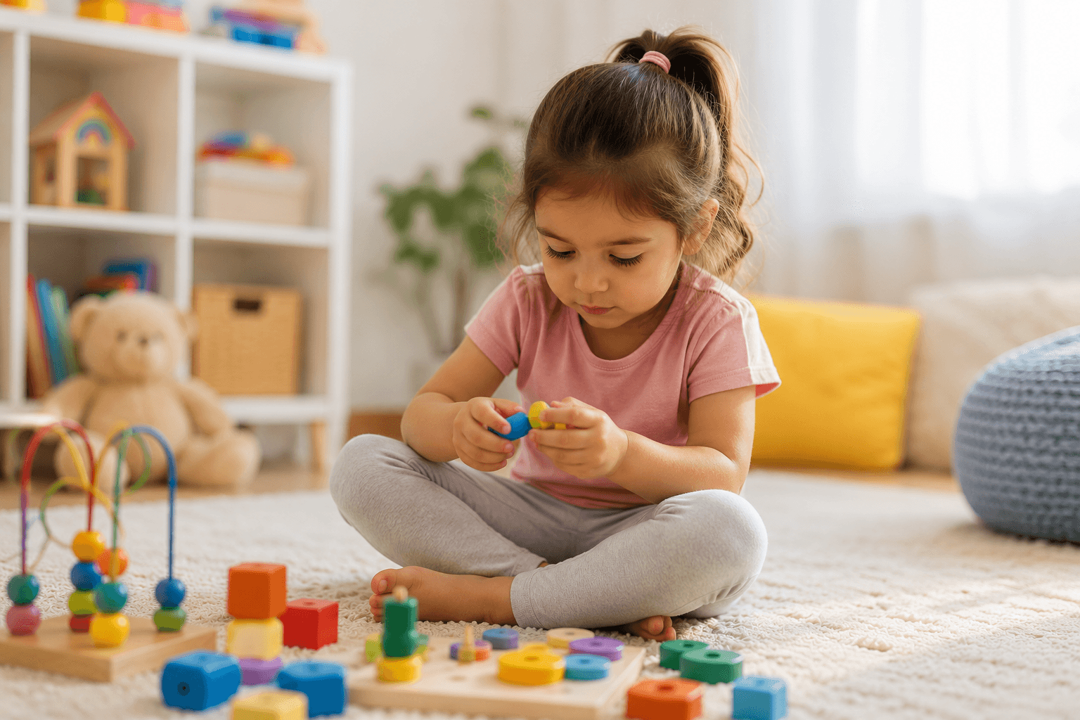 Therapist working one-on-one with a child on individualized ABA goals
